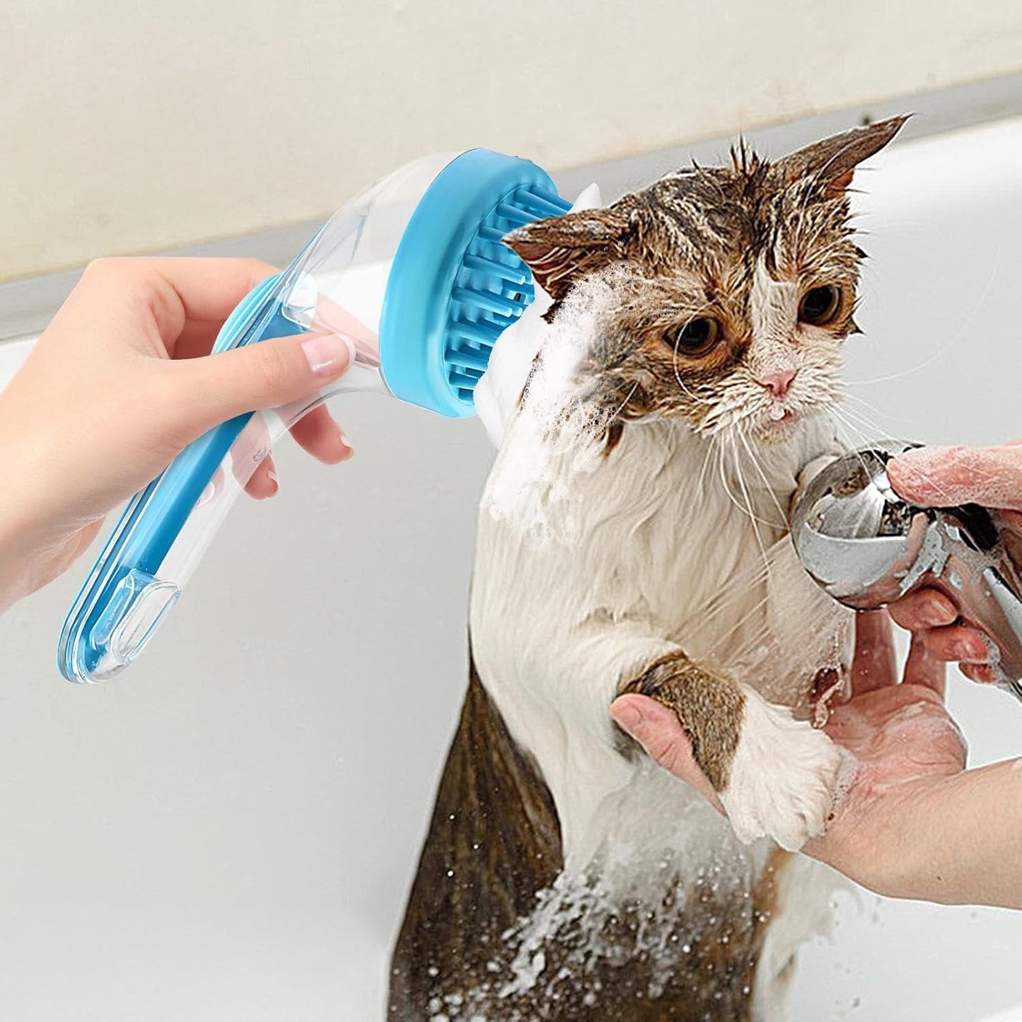 Dog Bath Brush - Soft Dog Shower Brush with Long Handle | Silicone Bristle Grooming Tool Cleaner Reusable Shower Accessories for Small Animals Long Short Hair
