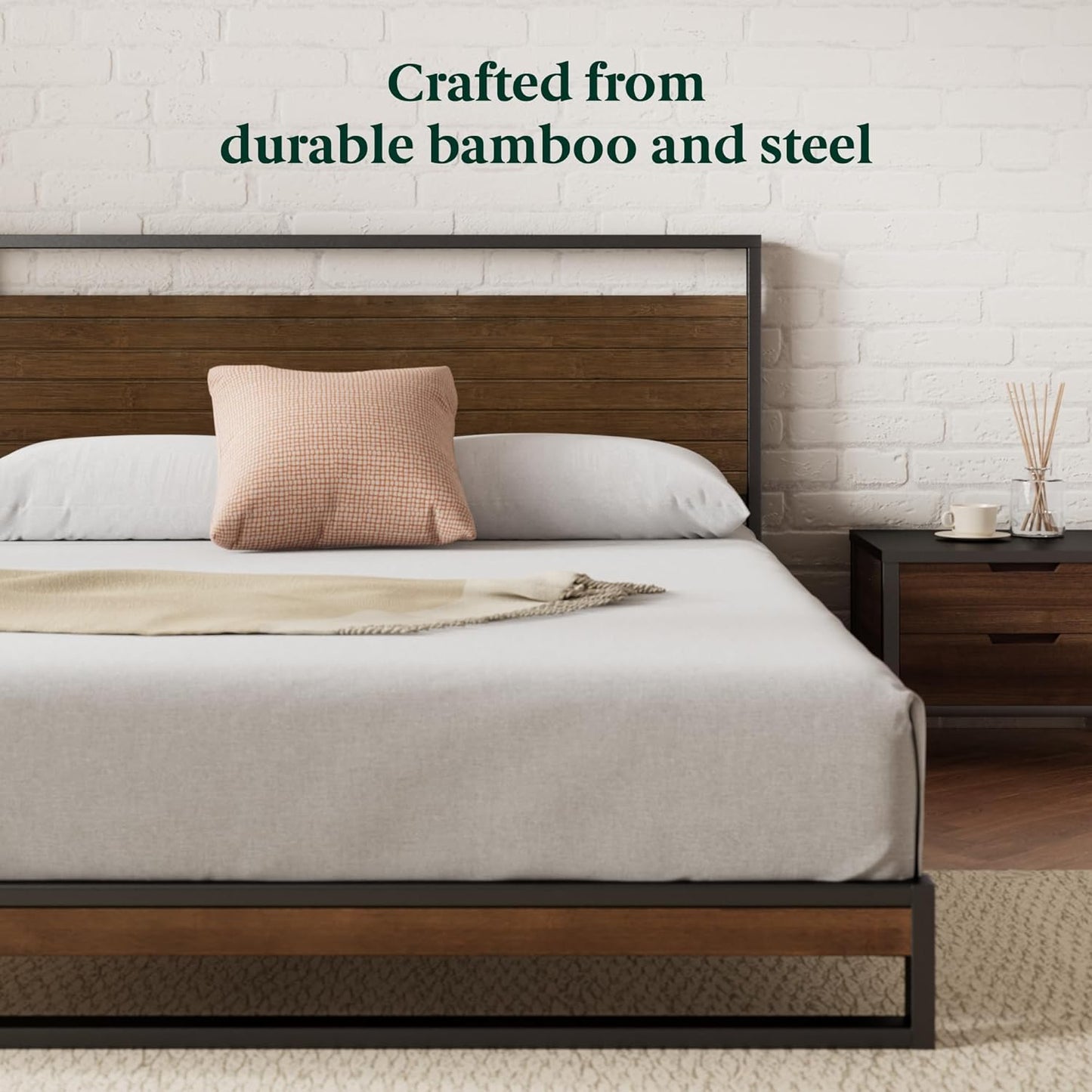 Zinus Ironline Industrial Queen Bed Frame Base, Metal Pine Heavy Solid Wood Suzanne Mattress Platform Base Support, Bedroom Furniture, Easy Assembly