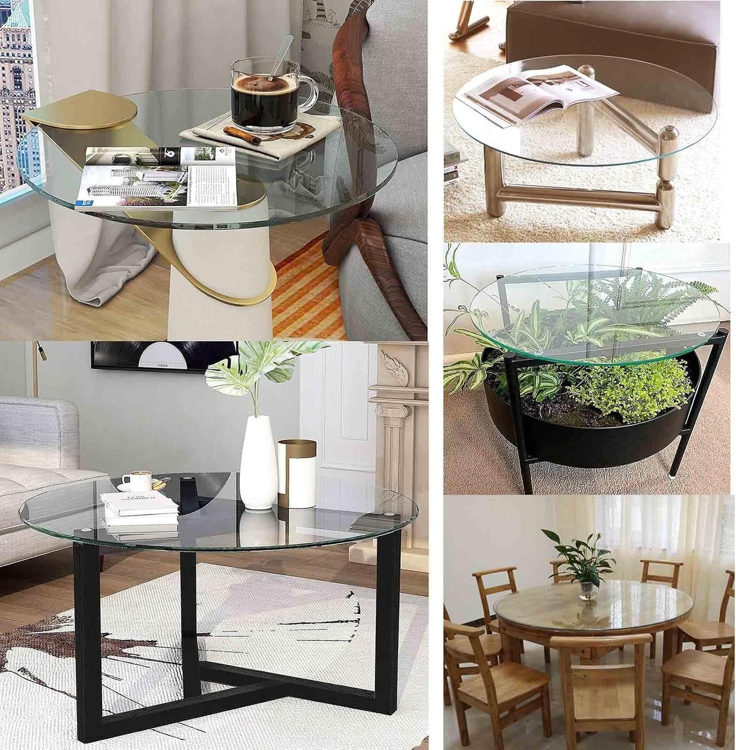 Round Tempered Glass Tabletop – 80 cm, 90 cm, 100 cm, Sturdy & Durable Glass Dining Table, Perfect for Center Table, Elegant Design for Home & Office