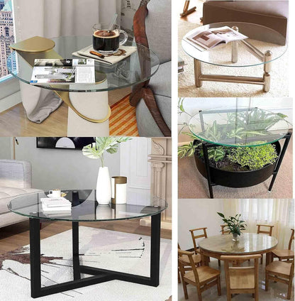 Round Tempered Glass Tabletop – 80 cm, 90 cm, 100 cm, Sturdy & Durable Glass Dining Table, Perfect for Center Table, Elegant Design for Home & Office
