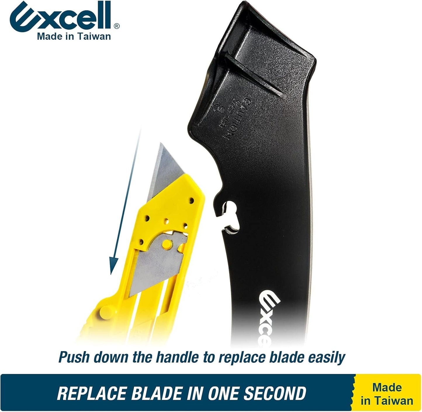 Excell ACTION STEADY-9 Utility Knife with Safety Lock, Box Opener Carton Opener, Heavy Duty Stability Lightweight Box Cutter with Replacement Blades - 3pcs (STEADY-9)
