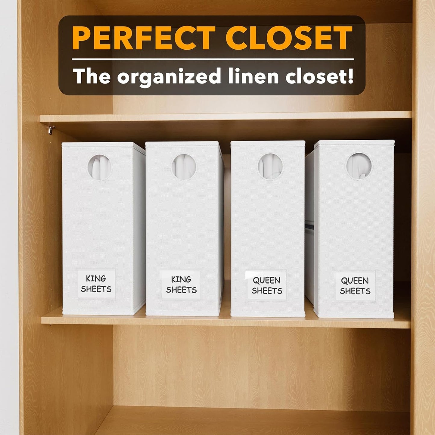 SpaceAid 4 Pack Bed Sheet Organizers and Storage, Foldable Sheet Organizer for Linen Closet, Sheets Set Folder Keeper with Window XL (Queen & King Size) Organizing Bedding Container, White