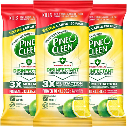 Pine O Cleen Disinfectant Wipes Lemon Lime 450 Pack (3 x 150)