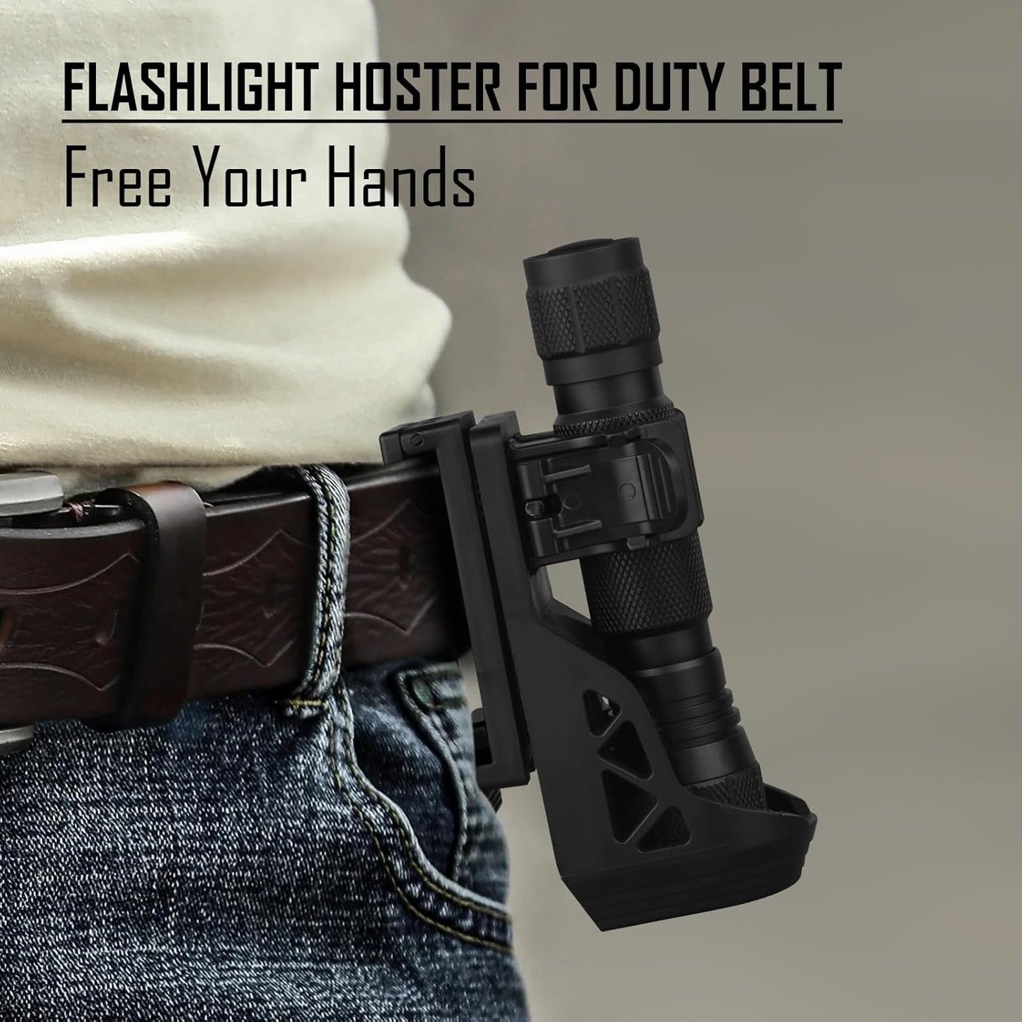 FandyFire Tactical Flashlight Holster, Rotatable Flashlight Holster for Duty Belt, Flash Light Holder with Lever Side Lock System, Only Suitable for 0.9"-1.2" Diameter Flashlights W66
