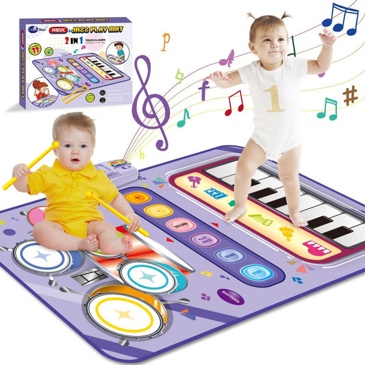 Toy for 1 Year Old Girl Gifts，2 in 1 Piano Keyboard & Drum Mat，Baby Musical Mat Toddler Toys Age 1-2，Kid Sensory Play Mat 12-18 Months，Early Educational Learning Birthday Gifts for Girls Boys