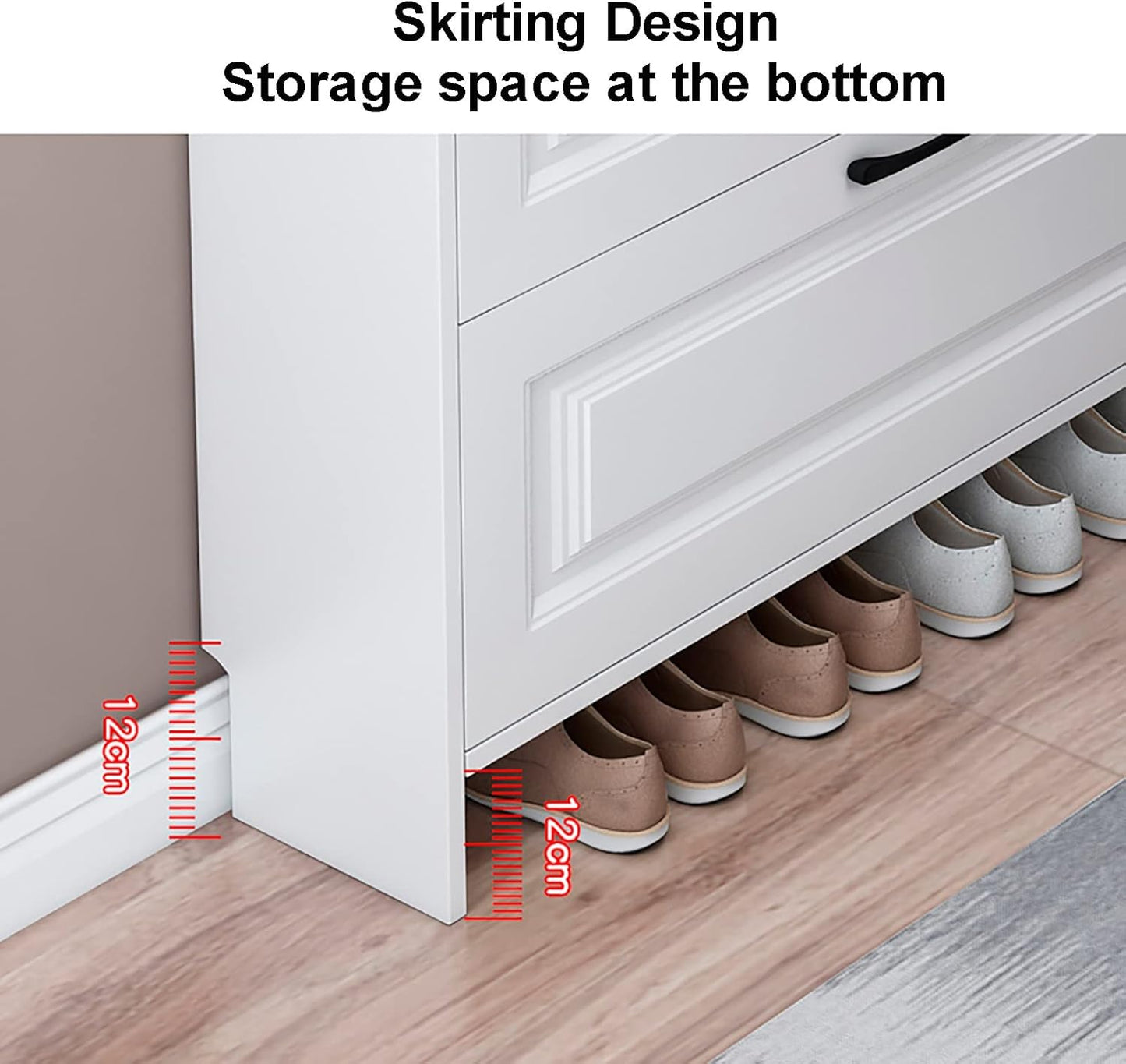 Generico Scarpiera Moderna e Sottile con 2 cassetti, Organizer portaoggetti in Legno a 3 Ripiani, Elegante Mobile per Ingresso e Camera da Letto, Design Bianco Spesso per l'ingresso di casa.