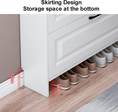 Generico Scarpiera Moderna e Sottile con 2 cassetti, Organizer portaoggetti in Legno a 3 Ripiani, Elegante Mobile per Ingresso e Camera da Letto, Design Bianco Spesso per l'ingresso di casa.