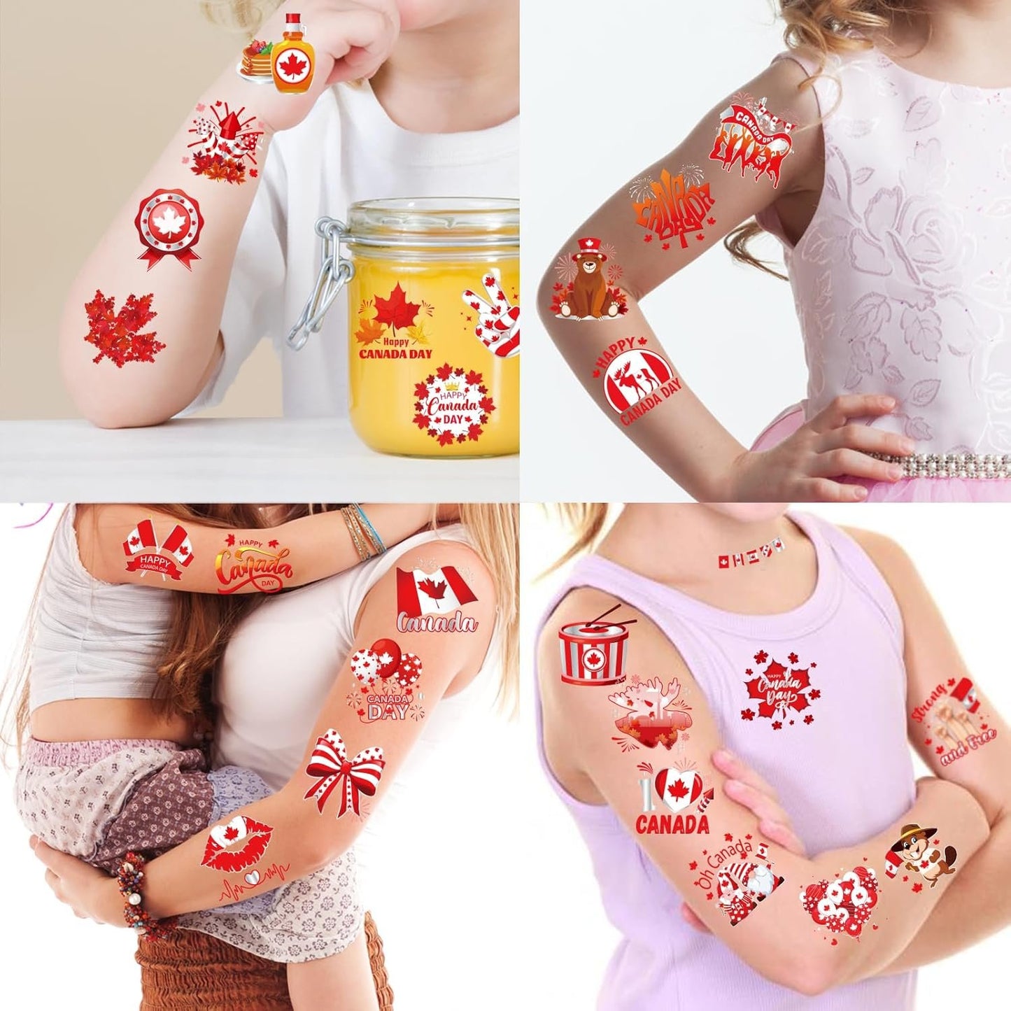 Konsait 72 Pcs Canada Day Tattoos, Red and White Maple Leaf Temporary Tattoos Kids Adults Happy Canada Day Decorations Canadian Flag Fake Tattoo Stickers Patriotic Party Favor Body Makeup Accessories