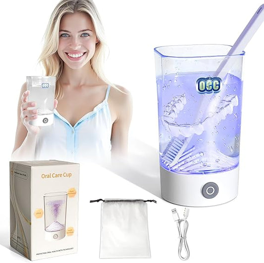 Smart Toothbrush Cup, Mouthwash Generator, Bathroom Tumbler, Toothbrush Holder, Dual Mode Retainer Cleaner, 350ml, Plastic, Portable Travel Oral Care Cup, 2000mAh Rechargeable