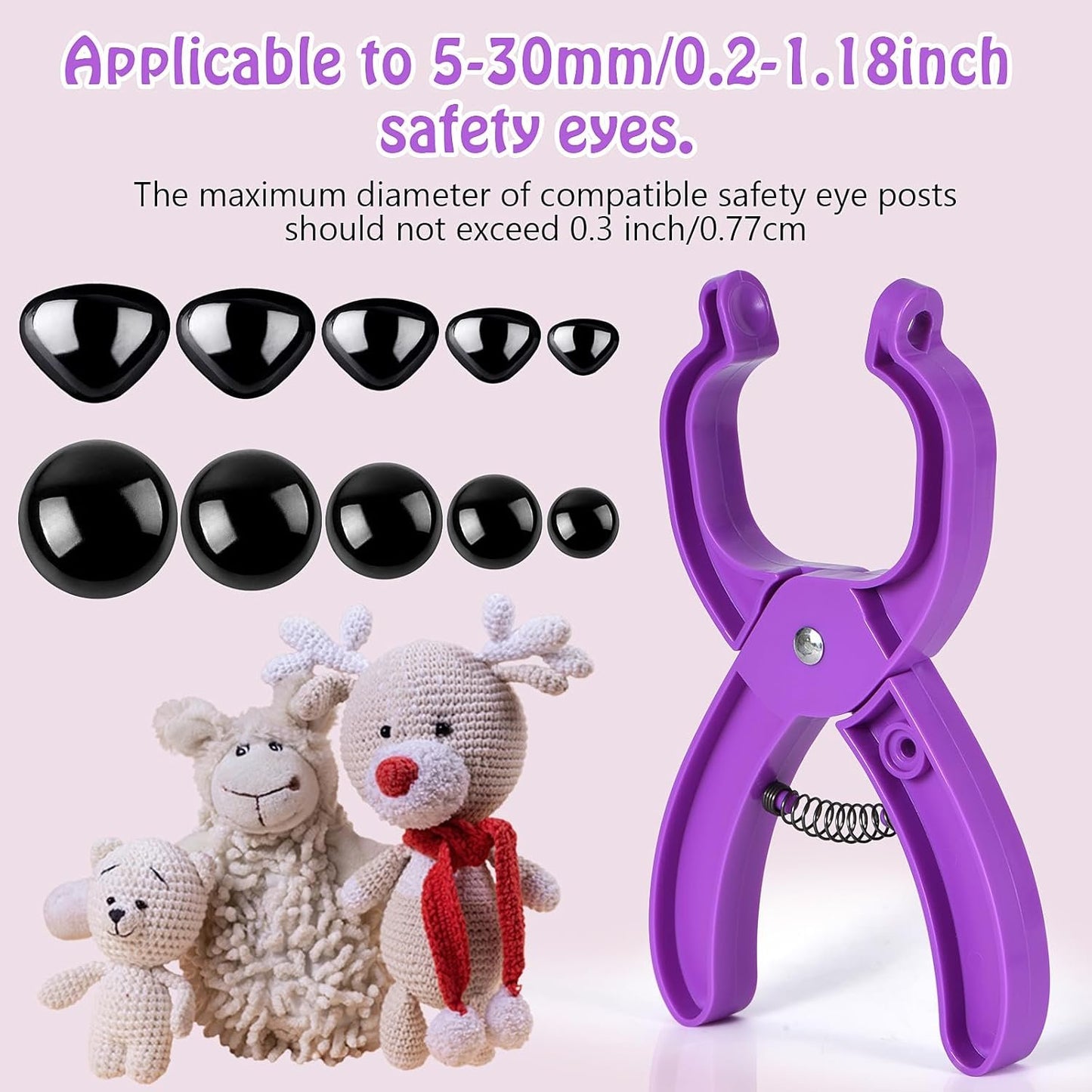 Safety Eye Tool for Crocheting, Safety Eye Auxiliary Tool for Attaching Eyes Safety Eyes Crochet Tools for Amigurumi Safety Eye Snapper Tool for 5-30mm Stuffed Animals Safety Eyes Doll Making Supplies