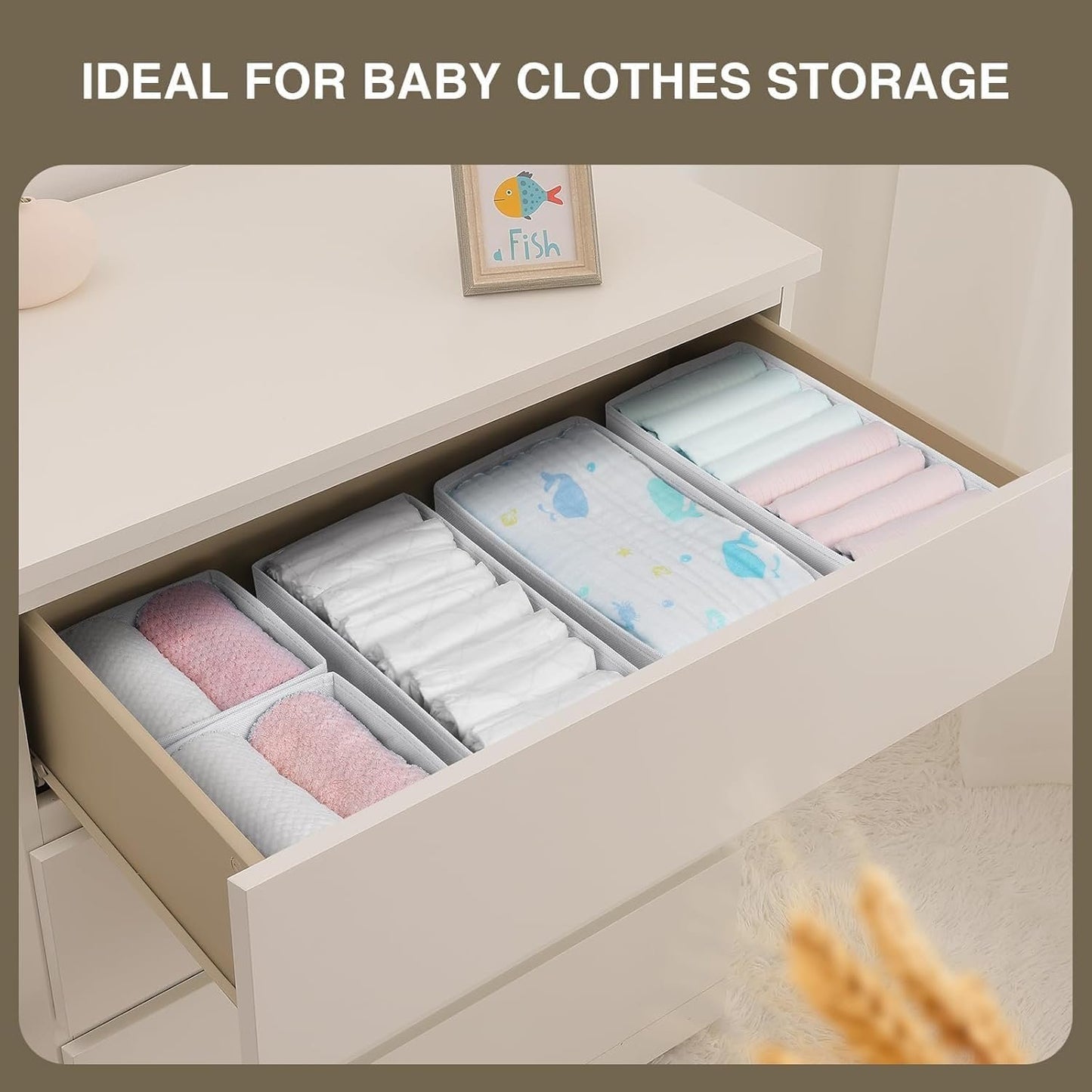 DIMJ 8 PCS Drawer Organizer Sock Organizer Underwear Drawer Organizer Divider Wardrobe Clothes Organizer Collapsible Closet Organizers Storage Box for Sock, Ties, Panties(White)