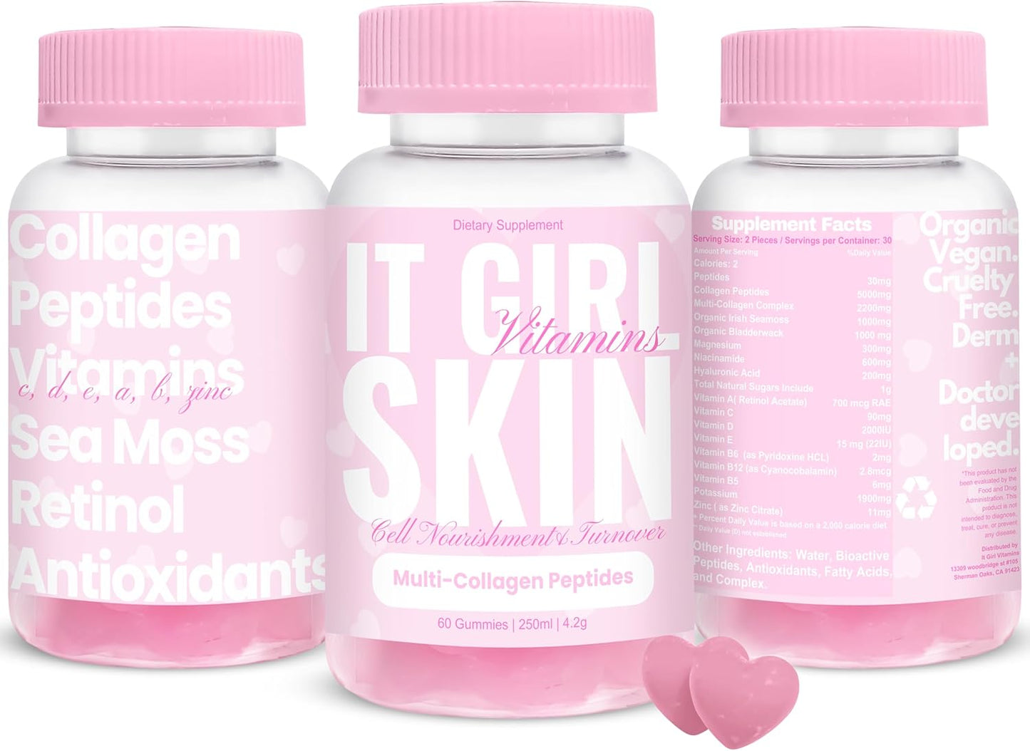Glowing Skin Collagen Gummy, Hydrated, Youthful Skin, Hyaluronic Acid, Peptides, Retinol, Sea Moss, Vitamins & Antioxidants for Anti-Aging, Acne, Skincare, Beauty Gummies for Women, Organic & Vegan