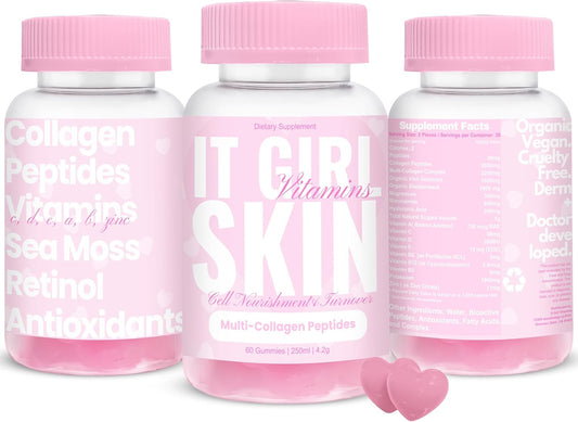 Glowing Skin Collagen Gummy, Hydrated, Youthful Skin, Hyaluronic Acid, Peptides, Retinol, Sea Moss, Vitamins & Antioxidants for Anti-Aging, Acne, Skincare, Beauty Gummies for Women, Organic & Vegan