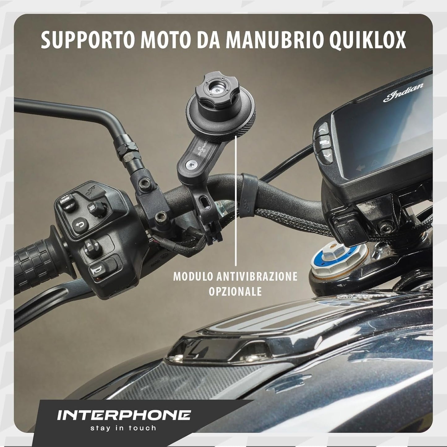 INTERPHONE - Aggangio Manubrio Moto - Supporto da Manubrio per Smartphone dotati di Custodie QUIKLOX - Sistema di Supporto Cellulare per Moto - Universale e Modulare - Aggancio Sgancio Rapido