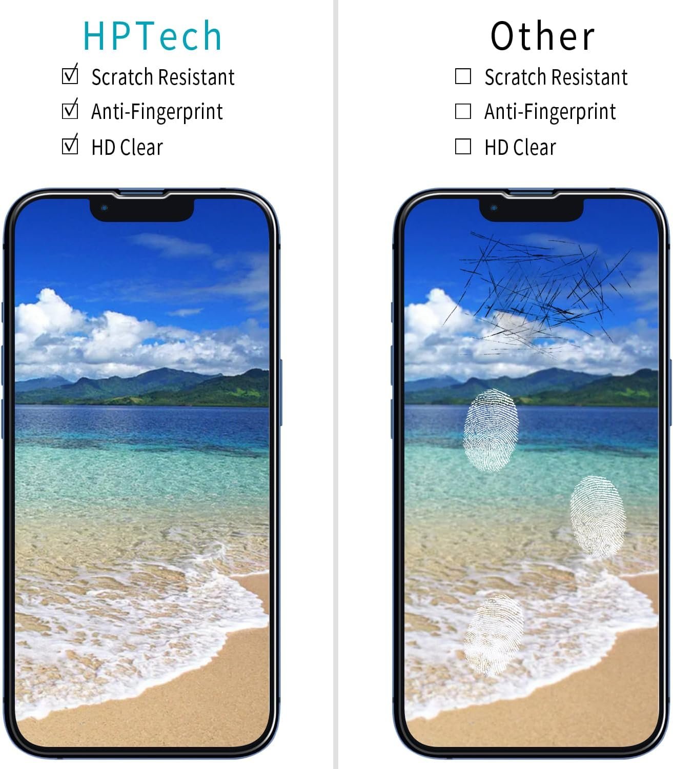 [2-Pack] HPTech Screen Protector for iPhone 14 6.1-inch Tempered Glass Film, Case Friendly, Anti-Scratch, Bubble Free