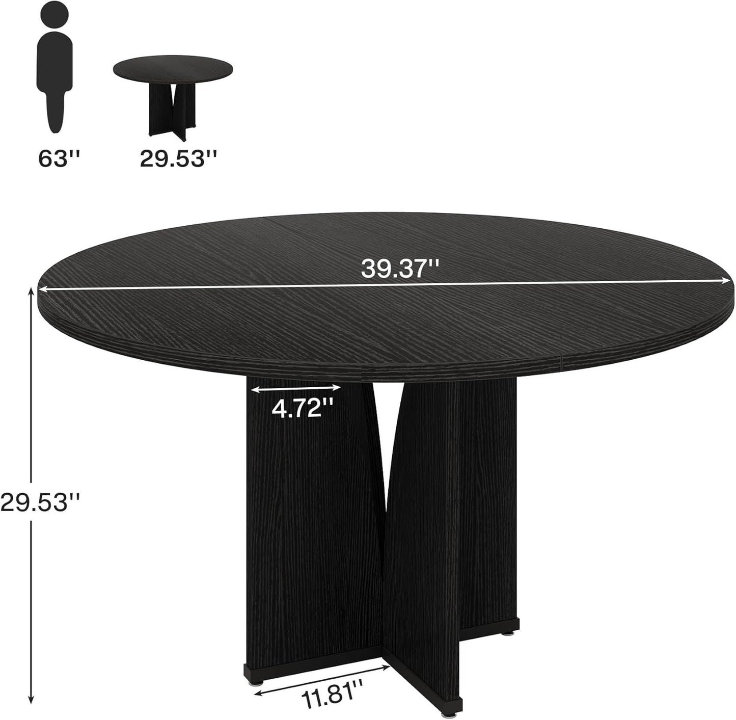 Tribesigns Round Dining Table Wood Kitchen Table for Dining Room Living Room, 39.37" Dining Table for 4 People, Farmhouse Dinner Table with Wooden Table Top and Legs(Without Chair) (Black)