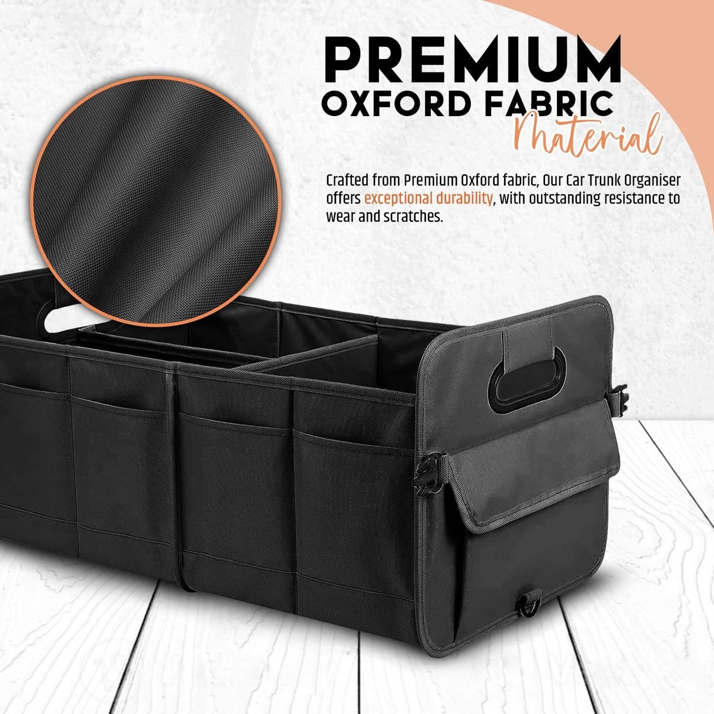 Car Boot Organiser with Super Capacity Storage â€“ Collapsible, Car Trunk Organizer with Reinforced Handles, Adjustable Straps & Non-Slip Bottom â€“ 2 Seatback Organisers for SUVs, Sedans, & RVs - Black