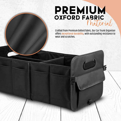 Car Boot Organiser with Super Capacity Storage â€“ Collapsible, Car Trunk Organizer with Reinforced Handles, Adjustable Straps & Non-Slip Bottom â€“ 2 Seatback Organisers for SUVs, Sedans, & RVs - Black