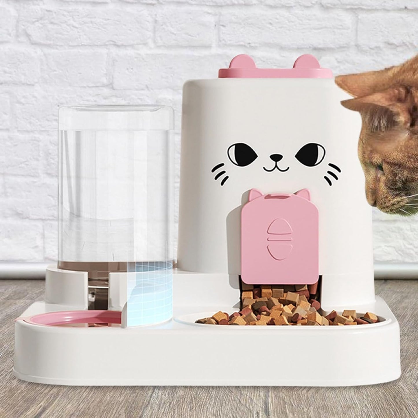 Cat Food Feeder, Water Dispenser, Adorable Compact Automatic Pet Feeding Bowls, Leakproof Dry Food Feeders Container for Continuous Hydration and Nutrition, Indoor Cats