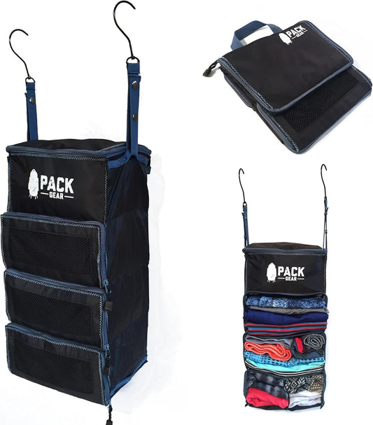 Pack Gear Suitcase Organizer | Pack More in your Large or Carry On Luggage | Unpack Instantly with these Compression Packing Cubes for Suitcases | Hanging Shelf Organizer for Closet (Black)