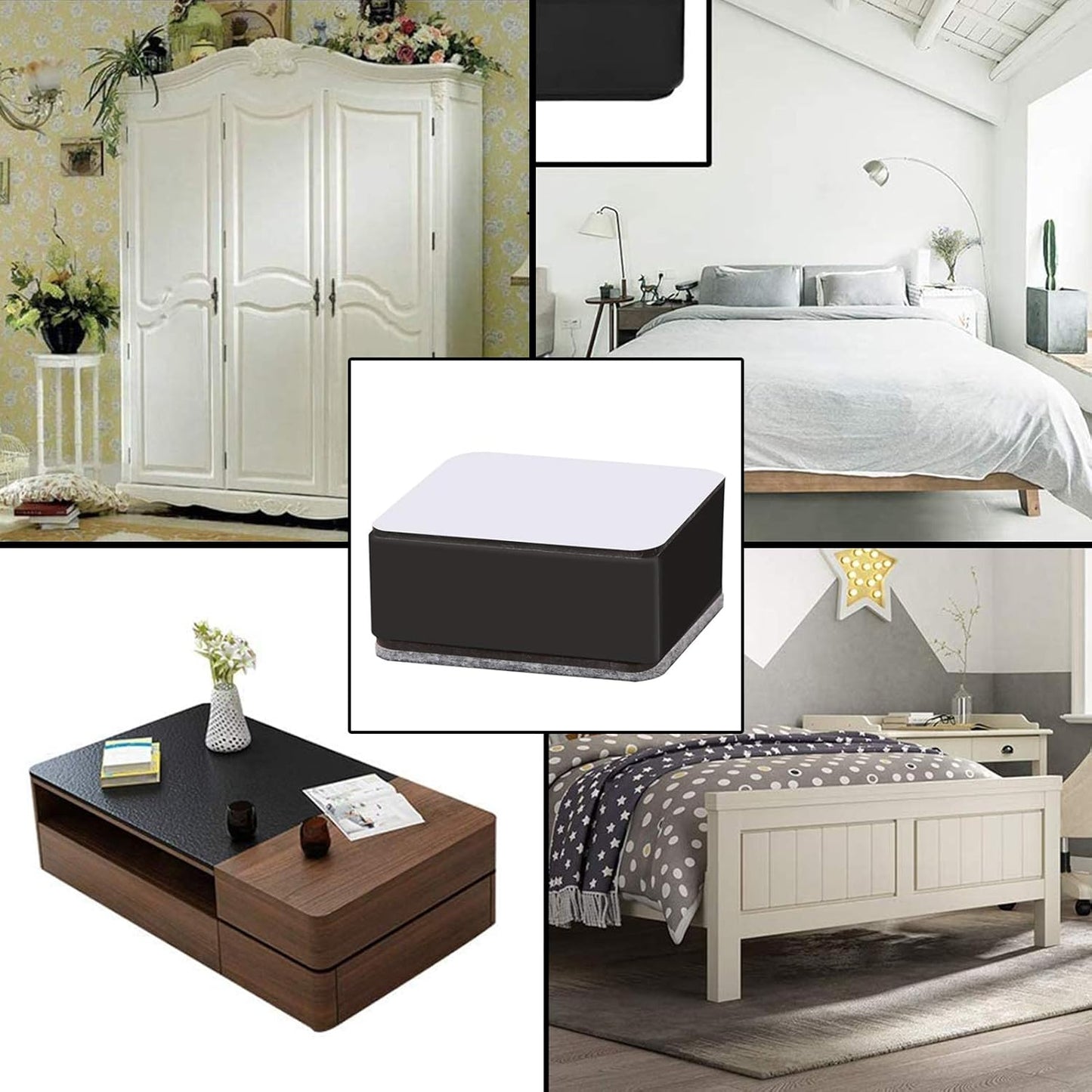 4 Pcs Carbon Steel Square Riser Bed Riser Feet Sticker for Furniture Sofa Table Wardrobe Desk