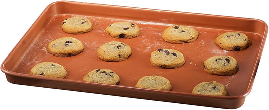Gotham Steel Bakeware Nonstick Cookie Sheet XL Baking Tray Even Heat & Non-Warp Technology Ultra Nonstick Ceramic & Dishwasher Safe, Pro Heavy-Duty Chef’s Bakeware 17.7” x 12.7” Full Size Cookie Sheet, Brown (1389)