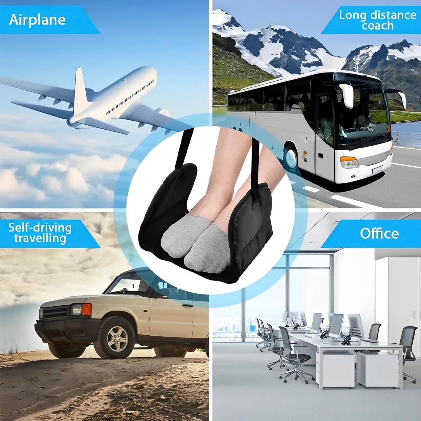 Airplane Footrest Adjustable Hanging Footrest Hammock Portable Plane Leg Rest Foldable Memory Foam Plane Foot Hammock Office Footrests for Airplane Travel Flight Train Office Fulasun