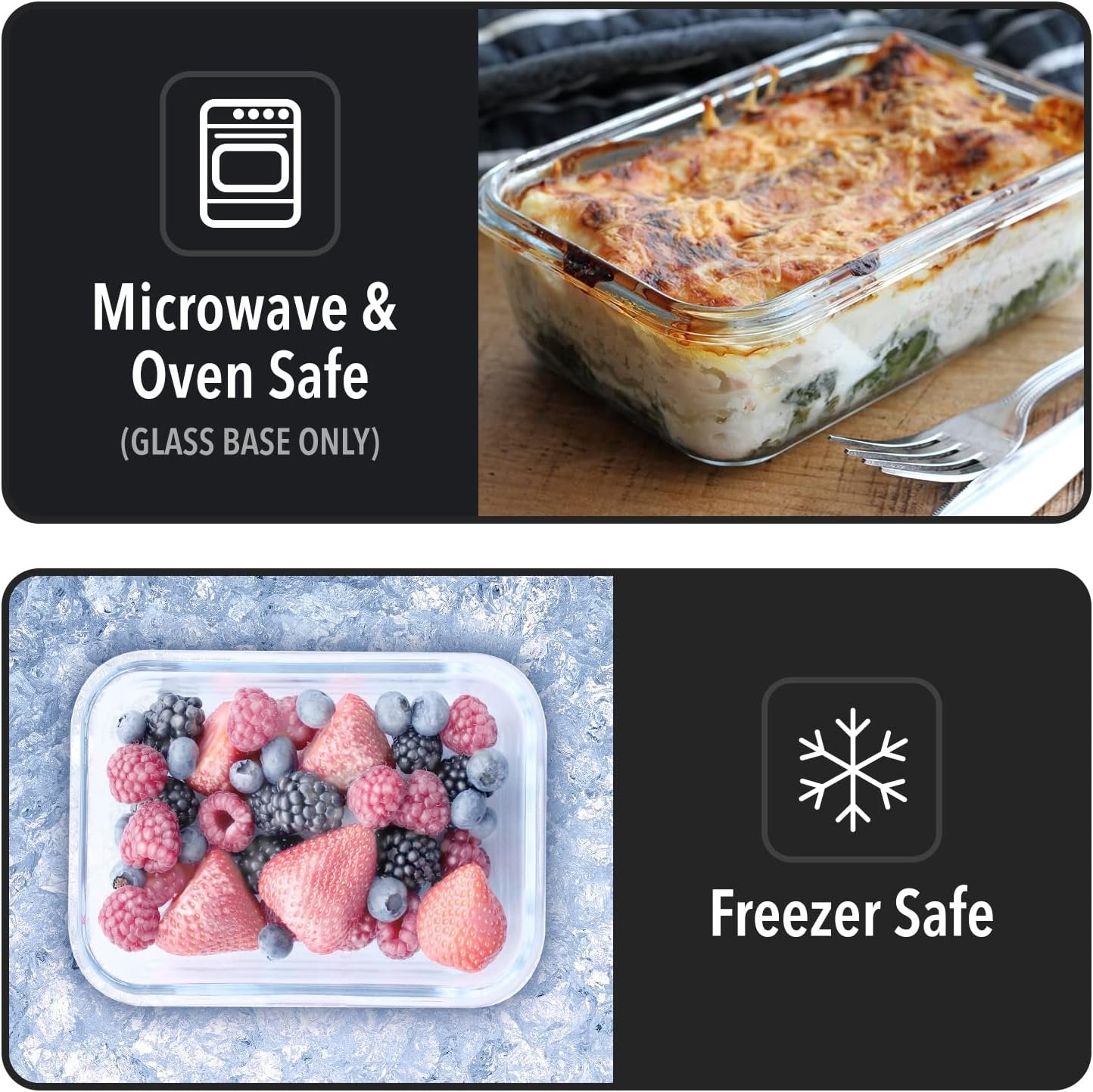 Glass Meal Prep Containers - [5 Pack] - Glass Storage containers, airtight - Food prep containers with lids - Glass Food containers with lids - Glass Lunch Box