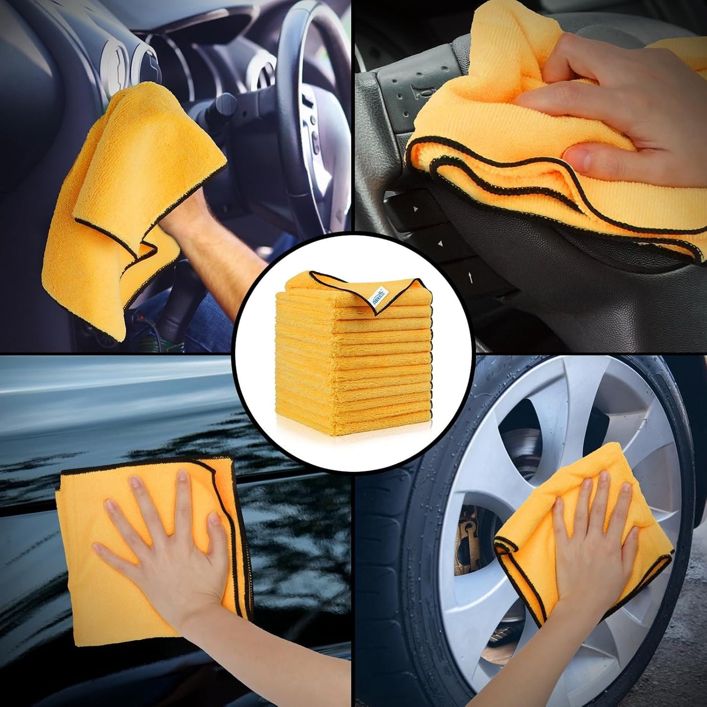 HOMEXCEL Premium Microfiber Towels for Car, High & Short Pile Micro Fiber Cleaning Cloth for Car Washing Drying & Auto Detailing, Lint Free, Scratch Free, Water Absorption, 16 x 16 Inch, 12 Pack