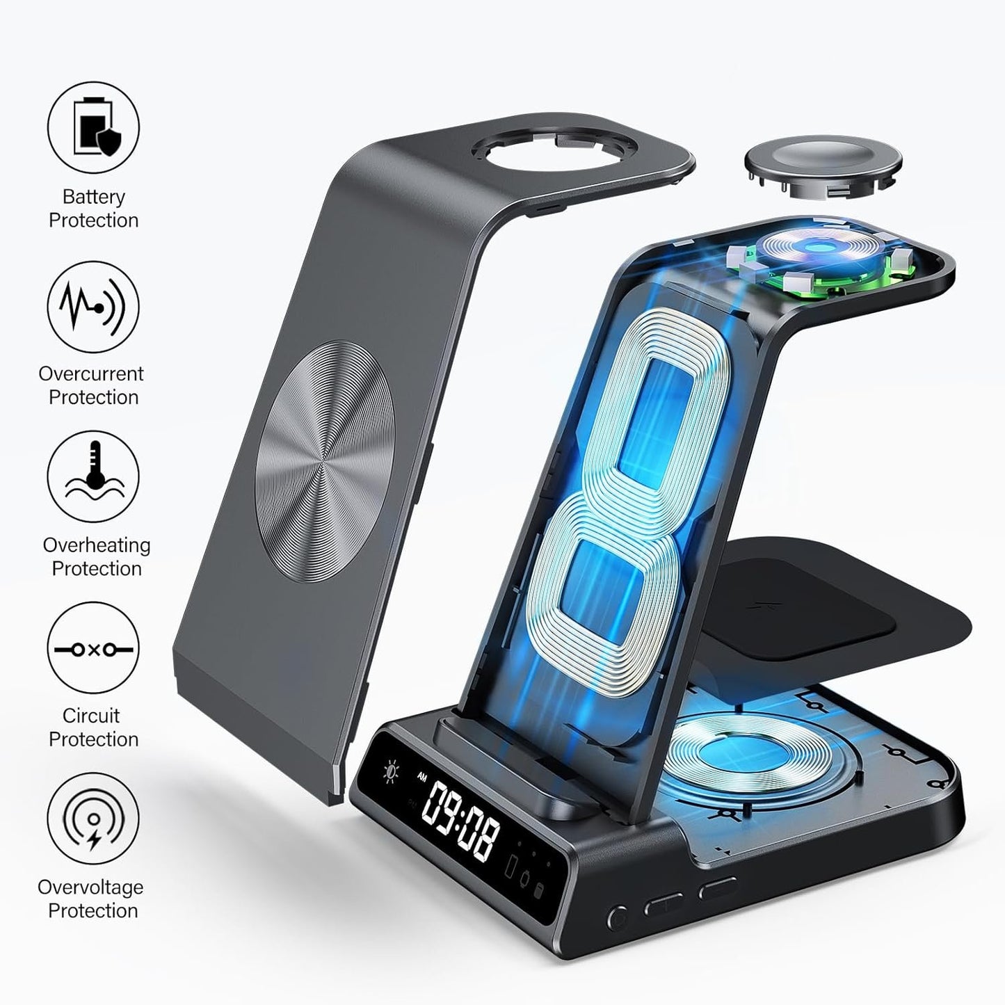 Phelinta 3 in 1 Wireless Charging Station for Samsung S25 Ultra, Wireless Charger for Samsung S25/S24/S23/Note 20/Z Flip 6/Z Fold 6, Charger Station for Galaxy Watch Ultra/7/6/5, Galaxy Buds 3/3 Pro