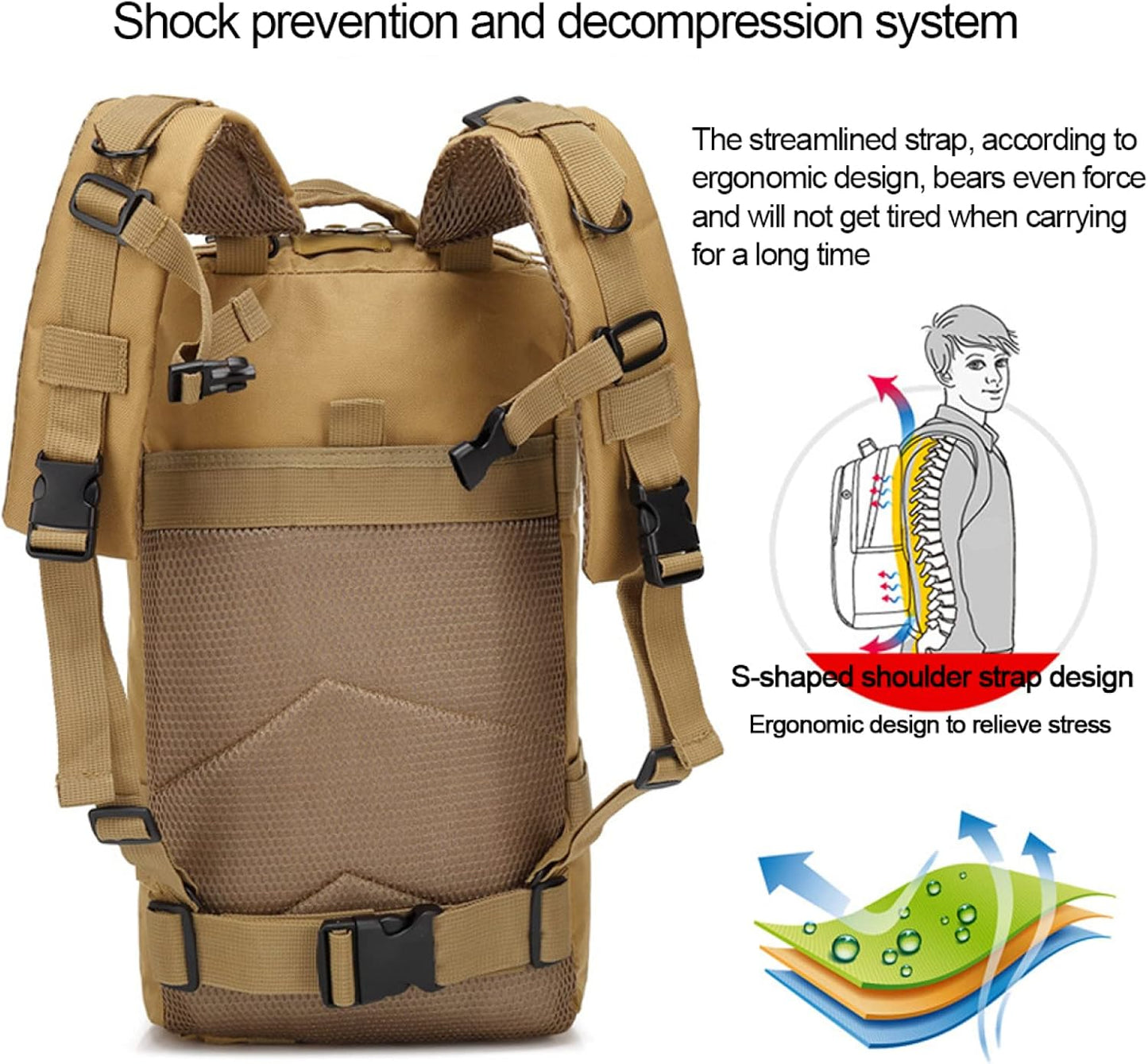 30L Mountaineering Outdoor Multifunctional Backpack 3 Days Tactical Backpack Military Tactical Backpack Assault Pack for Hiking Camping Trekking Hunting,CPcamouflage