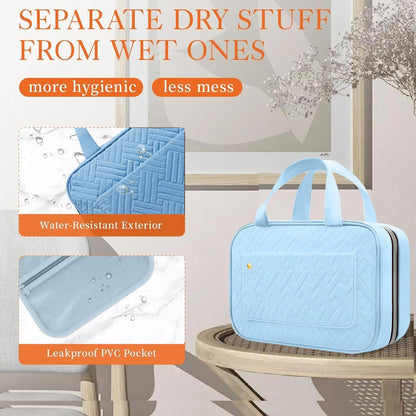 AUMA Hanging Toiletry Bag, Large Capacity Travel Toiletry Cosmetic Bag, Multifunctional Travel Organizer for Women Travel Camping Outdoor-Blue