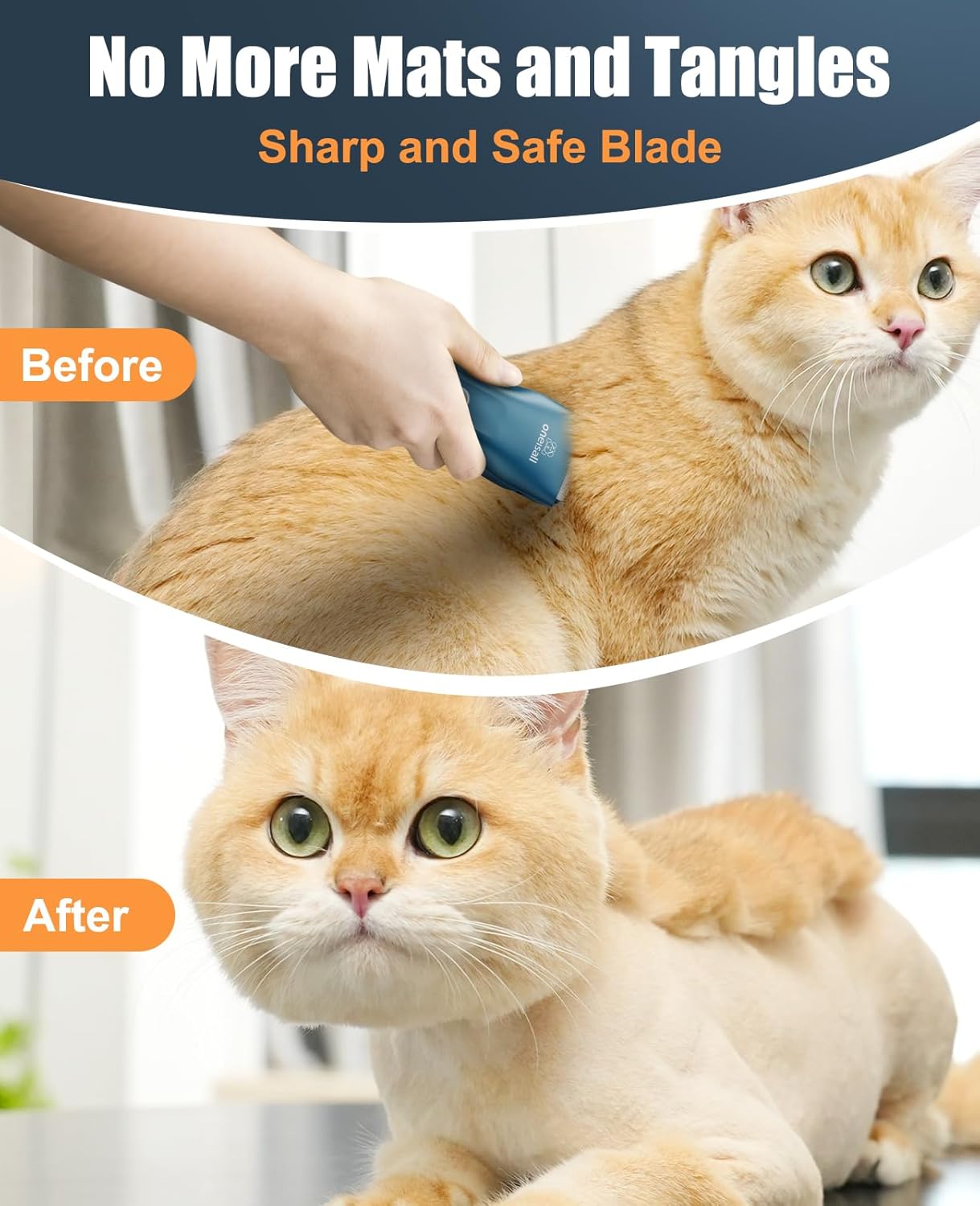 Oneisall Pet Clipper for Cat Matted and Long Hair - Quiet Cordless Shaver With Pet Hair Clippers