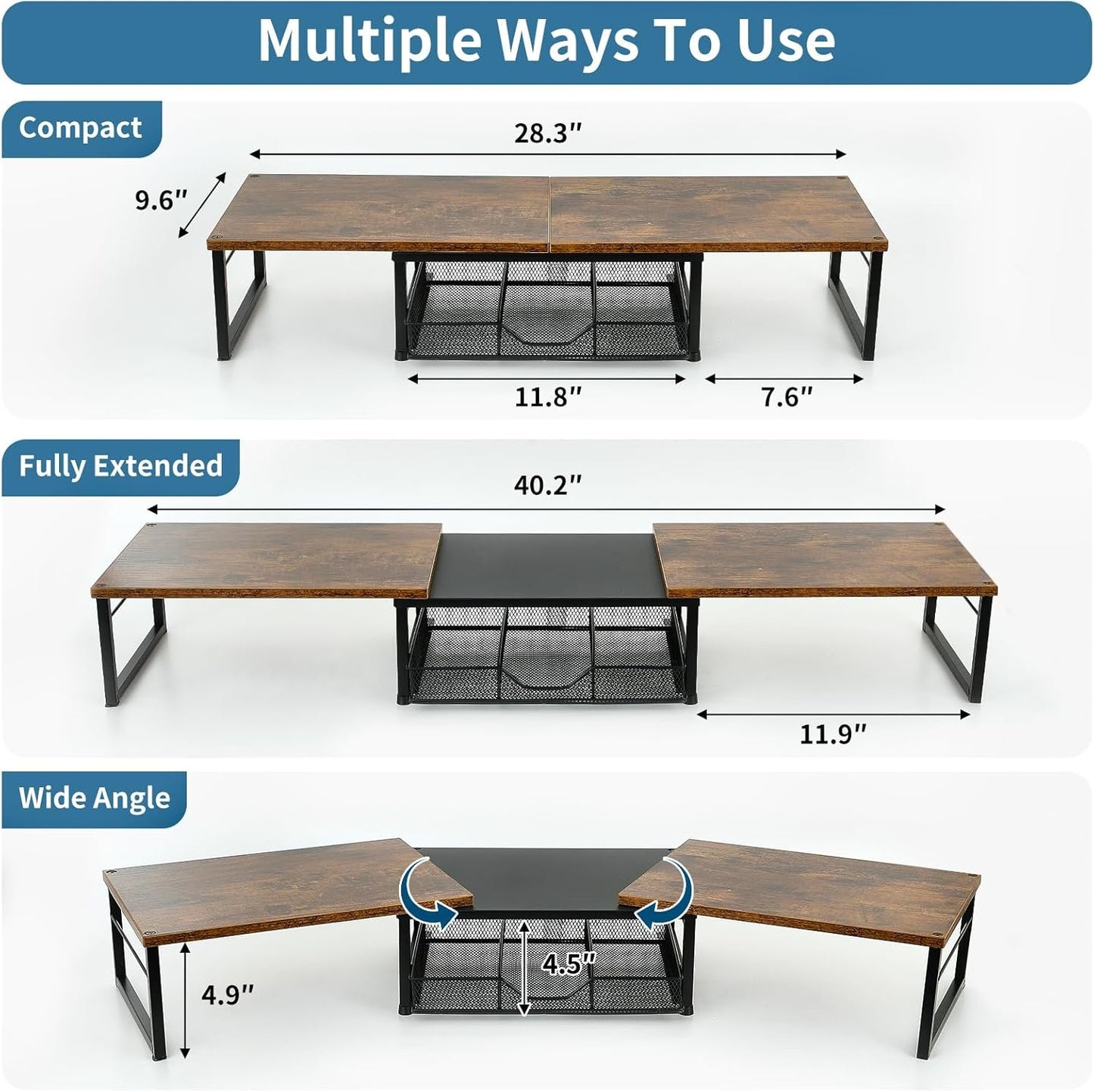 OPNICE Dual Monitor Stand Riser, Desk Organizer with Drawer, Office Desk Organizers and Accessories, Office Workspace Organization Computer Monitor Stand for Laptop, Printer, TV, Office Supplies,