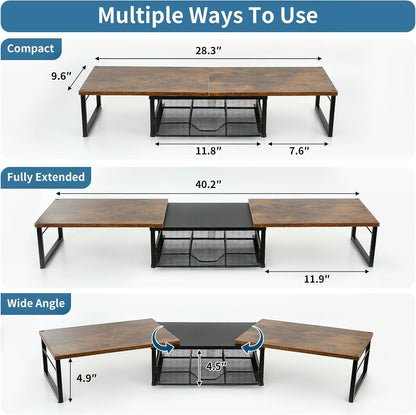 OPNICE Dual Monitor Stand Riser, Desk Organizer with Drawer, Office Desk Organizers and Accessories, Office Workspace Organization Computer Monitor Stand for Laptop, Printer, TV, Office Supplies,