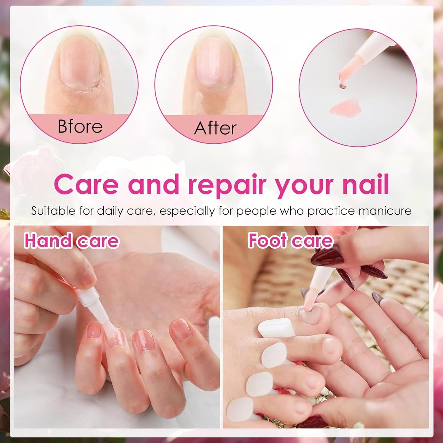 Cuticle Oil for Nails Pen, Nail Care Pen, Nail Care Oil Pen Nourishing, Cuticle Revitalizer Nail Oil Pen Moisturizing Repair Cuticle, 8pcs with Steel Push Armature Oil