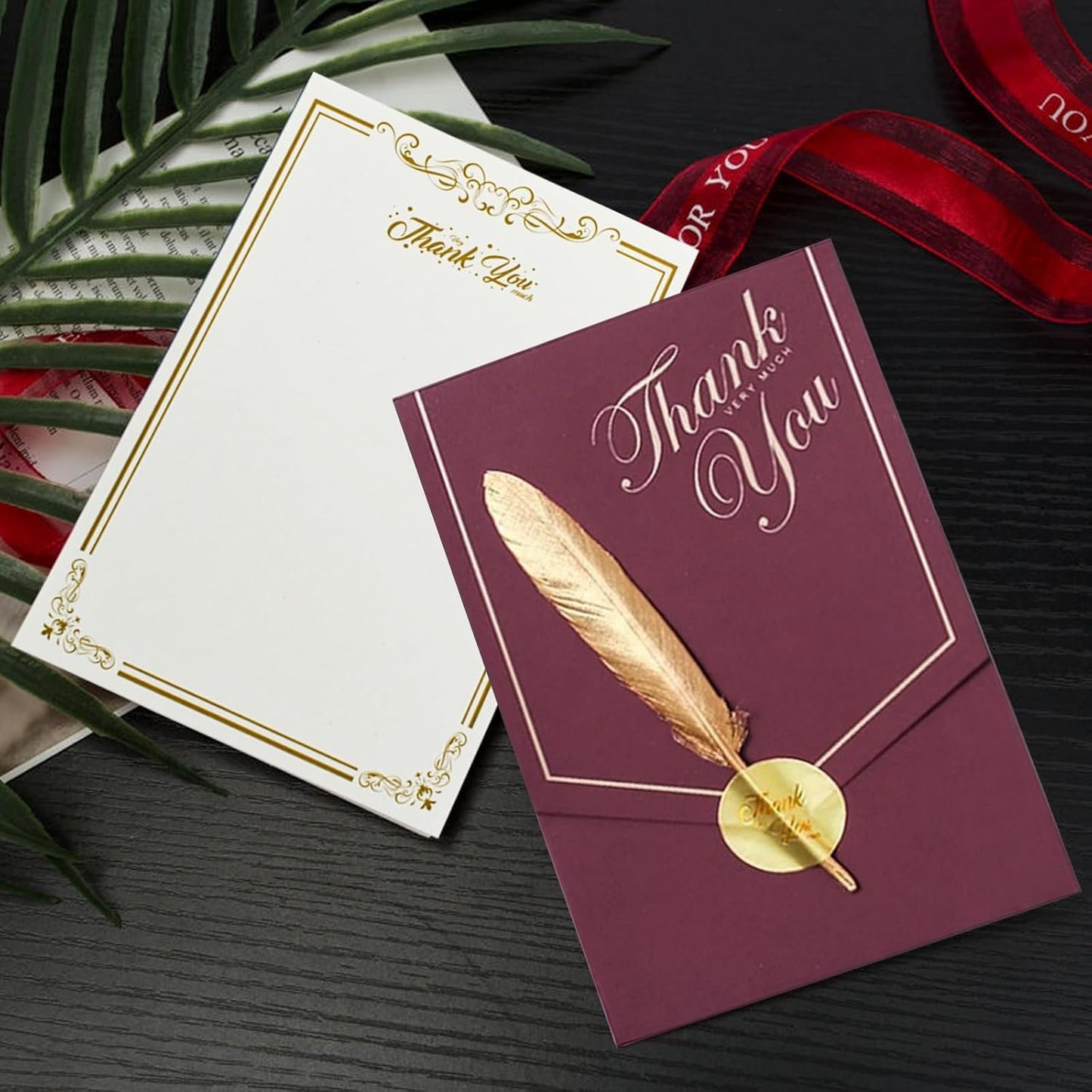 VANRA 10 Sets Stationery Paper with Envelopes Set Letter Writing Paper Envelopes with Feather for Thank You Letter, Invitations, Graduation (10 Writing Stationery Paper + 10 Wine Envelopes)
