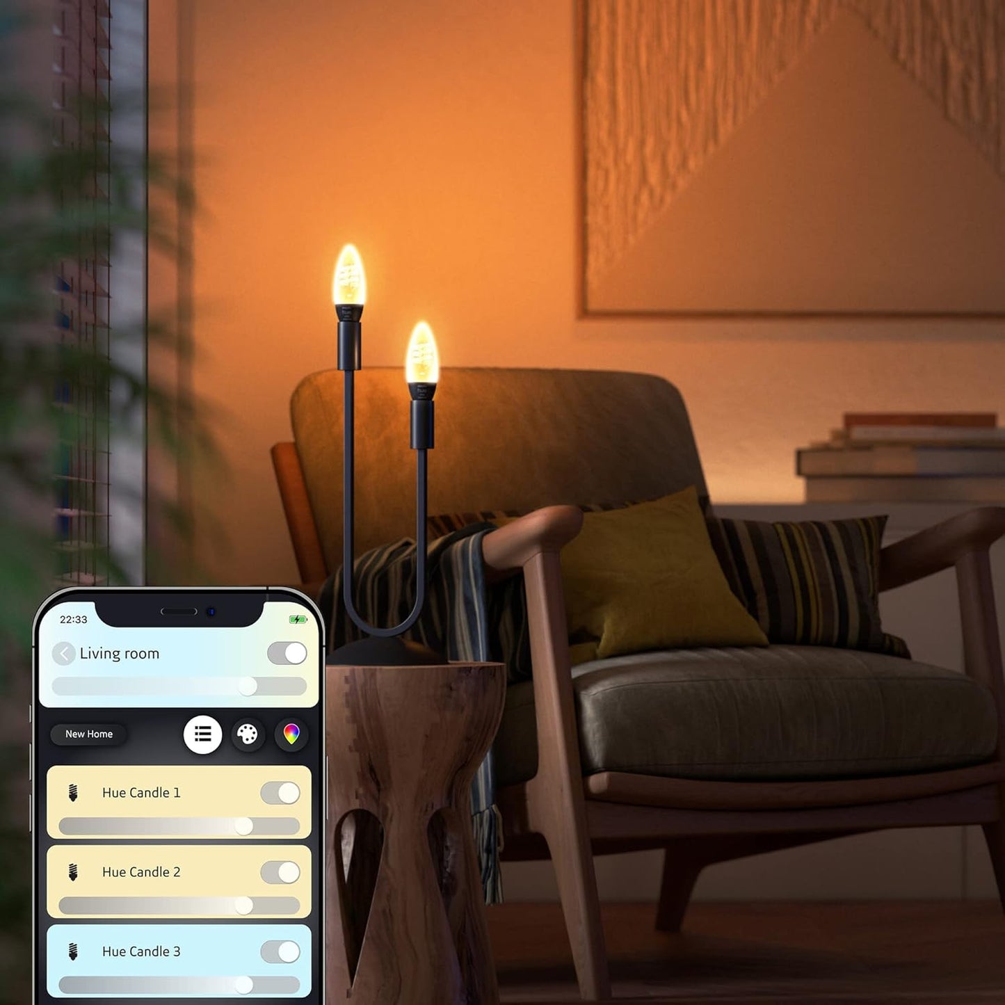 Philips Hue Filament Candle White Ambiance LED Smart Light Bulb E14 Small Edison Screw 4.9W for Indoor Home Lighting. Bedroom