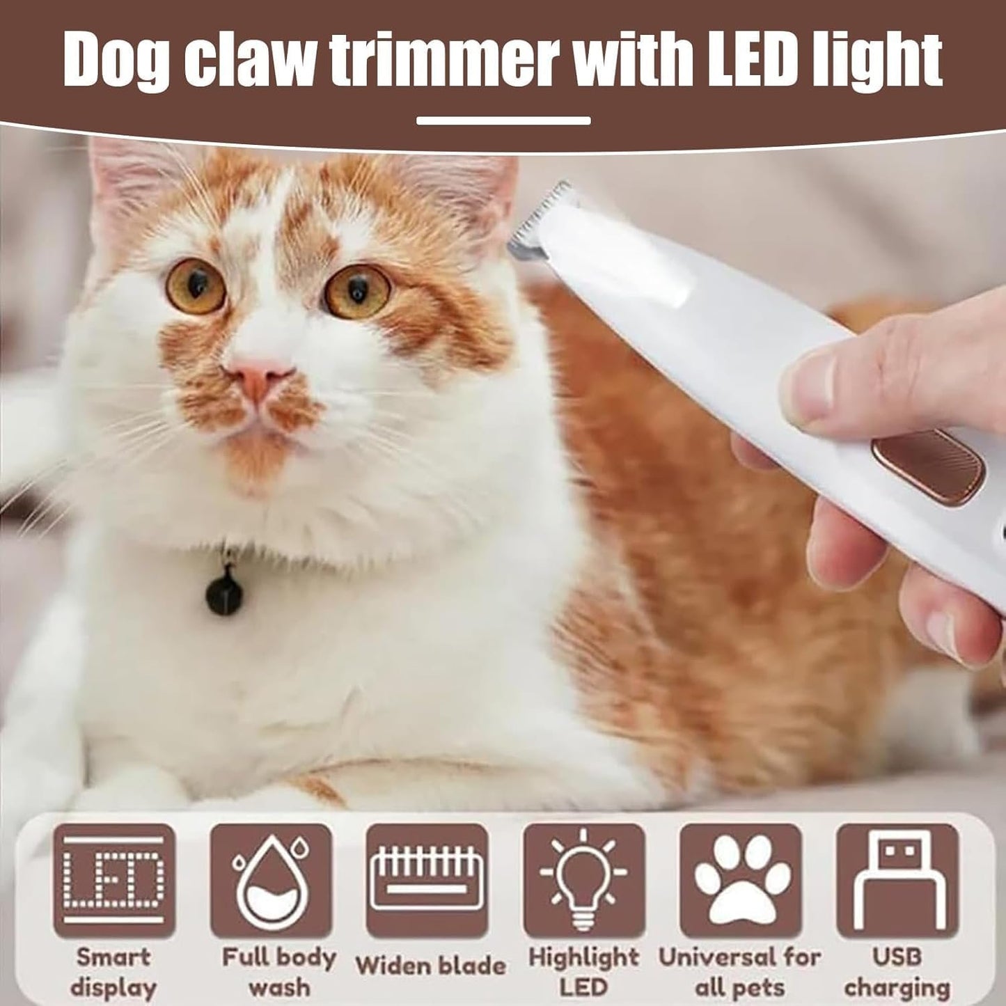 Saffory Electric Dog Trimmer,2025 Upgrades Dog Paw Trimmer with LED Light,18 mm Widen Blade, 35 dB Low Noise,Rechargeable Pet Electric Hair Clipper for Dogs and Cats