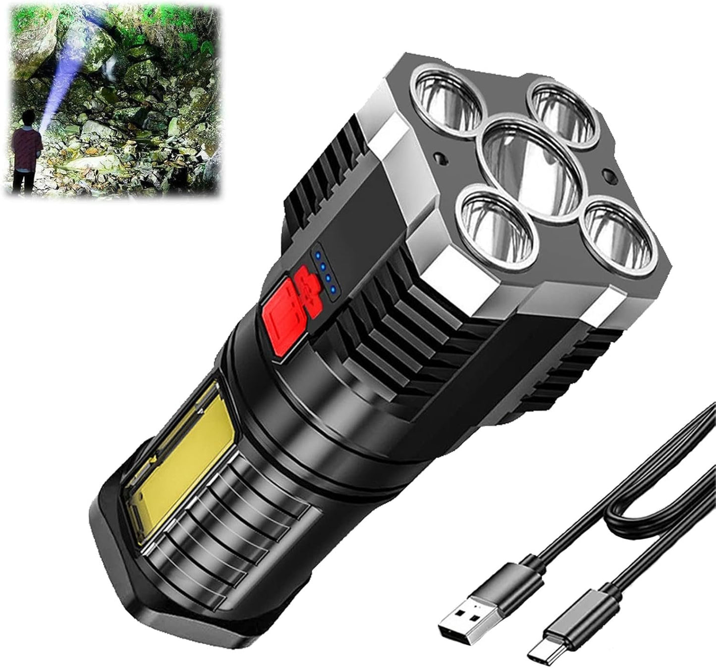 Anti-Explosion Flashlight,Five-Nuclear Explosion Led Flashlight Strong Light Rechargeable Super Bright Spotlight Searchlight,P900 Five-core LED Flashlight,Tactical Flashlight USB (Silver)