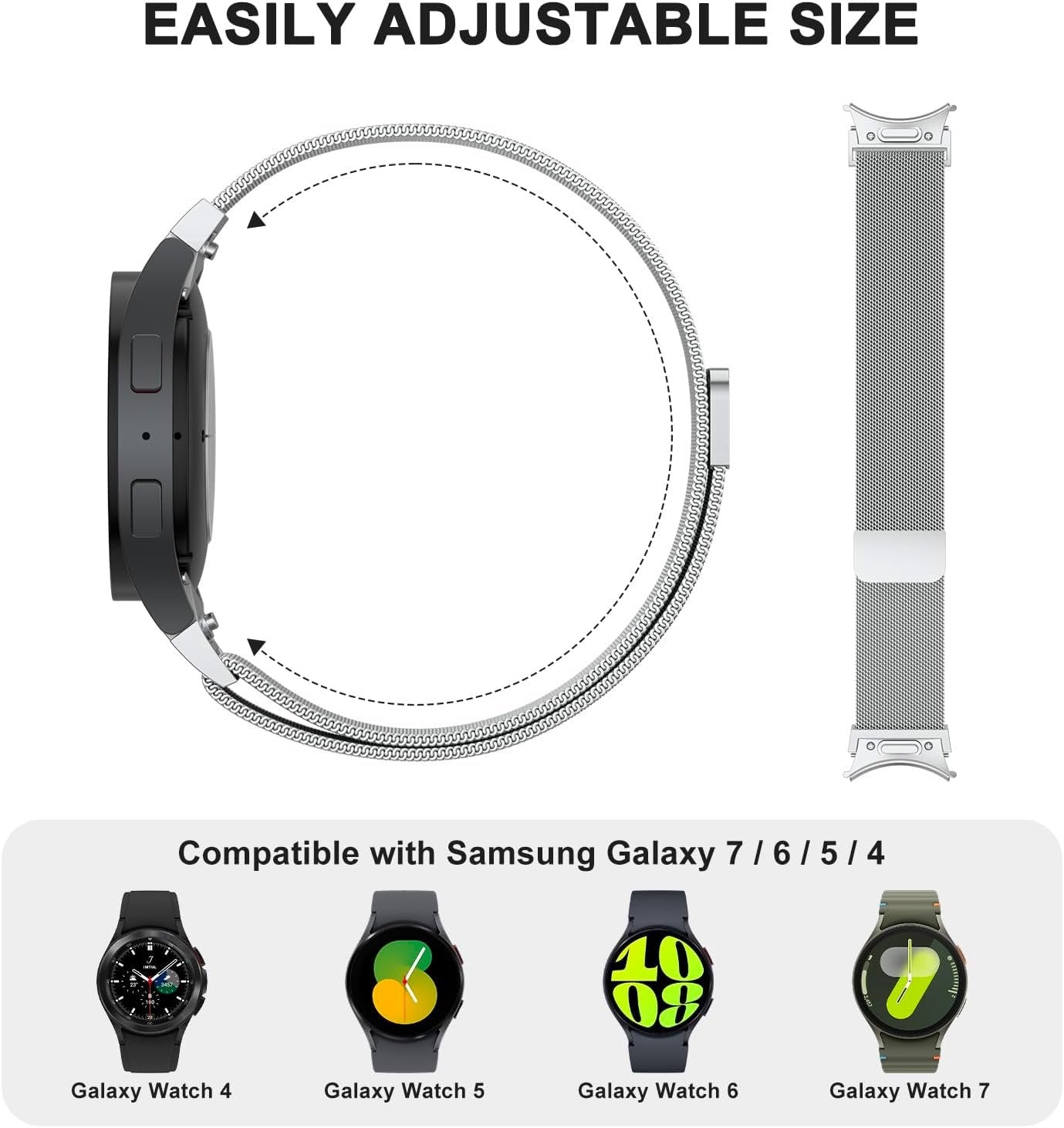 One Click No Gap Band for Samsung Galaxy Watch 7/6/5/4 Band 40mm 44m/Galaxy Watch 6 Classic Bands 43mm/47mm, Galaxy Watch 5 Pro Band 45mm, GalaxyWatch 4 Classic 42mm 46mm, Metal Band for Galaxy Watch 7/6/5/4/FE Band Women Men