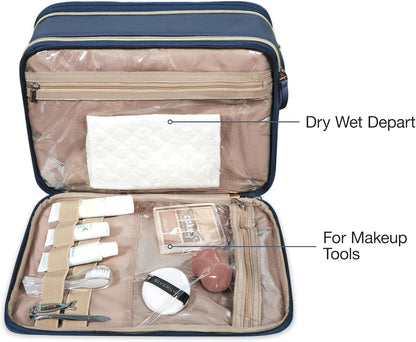 BAGSMART Large Toiletry Bag, Travel Makeup Organizer Water-resistant Makeup Cosmetic Bag Travel Bag for Accessories, Shampoo, Full Sized Container, Toiletries (Navy Blue, Large)