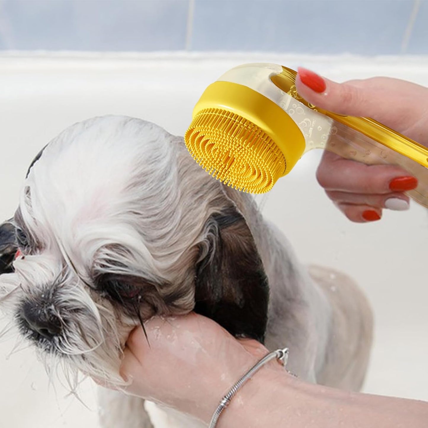 Dog Shower Brush,Dog Wash Brush For Bathing - Gentle Slicker Scrubber Detangler For Puppy Kitten Horse Hygiene Cleaning Dandruff Flea Matting