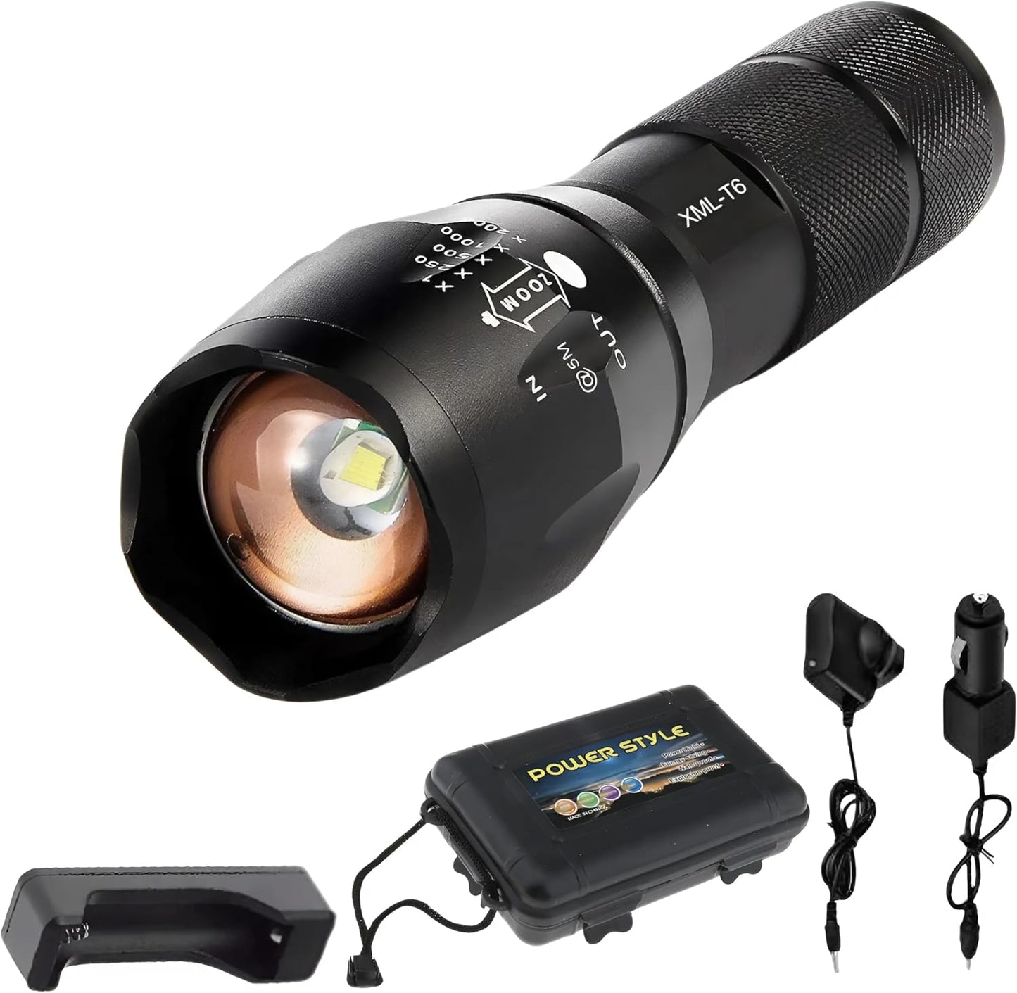 EZONEDEAL Rechargeable Flashlights High Lumens, Bright Led Torch Flash Light XML T6, Tactical Flashlight Zoomable 5 Lighting Mode Handheld Torches, Rechargeable Torch Light for Outdoor Indoor Camping