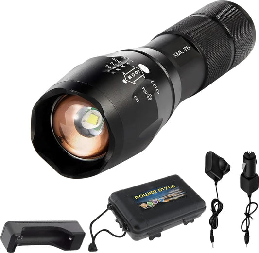 EZONEDEAL Rechargeable Flashlights High Lumens, Bright Led Torch Flash Light XML T6, Tactical Flashlight Zoomable 5 Lighting Mode Handheld Torches, Rechargeable Torch Light for Outdoor Indoor Camping