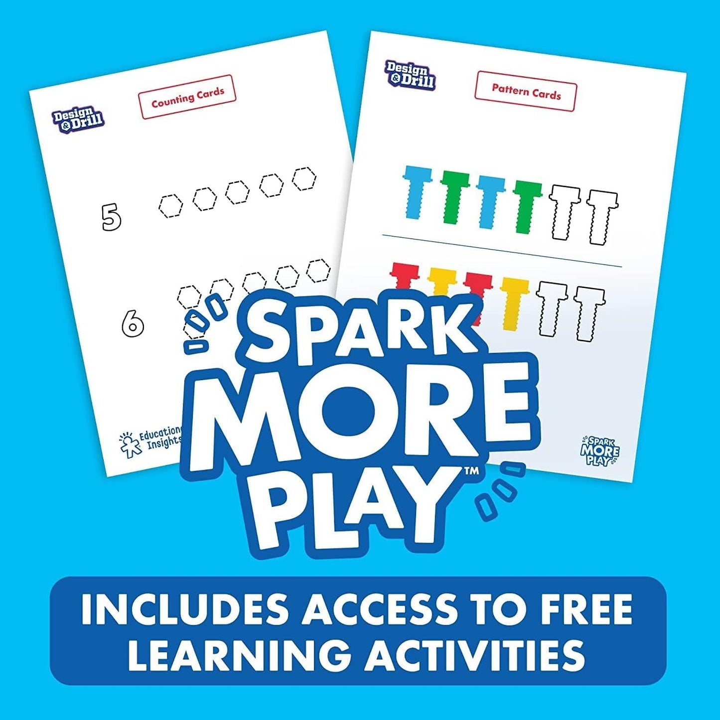 Educational Insights Design & Drill Brightworks, STEM Learning with Toy Drill, 53 Pieces, Ages 3+, Multicolored