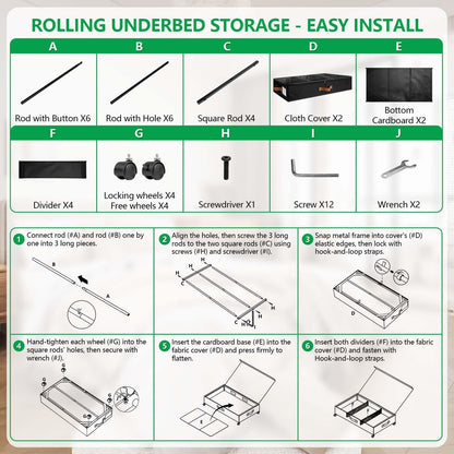 2Pack Under Bed Storage with Wheels, Scalable Under Bed Shoe Storage Containers, Clothes Organizer & Bedroom Furniture Organizers,Foldable Home Storage Bins for Bedroom Organization