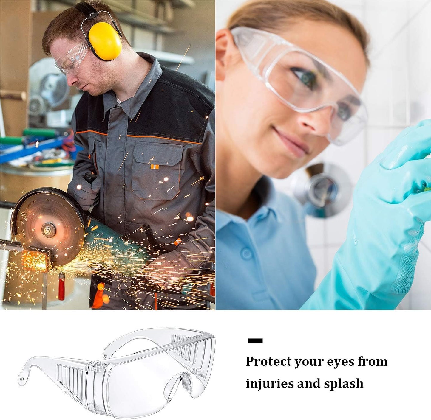 6 Pairs Clear Safety Glasses Over Eyeglasses Goggles Clear Glasses Anti- Fog/ Scratch Eye Protection Polycarbonate Protective Eyewear Safety Goggles For Shooting, Lab, Outdoor, Workplaces