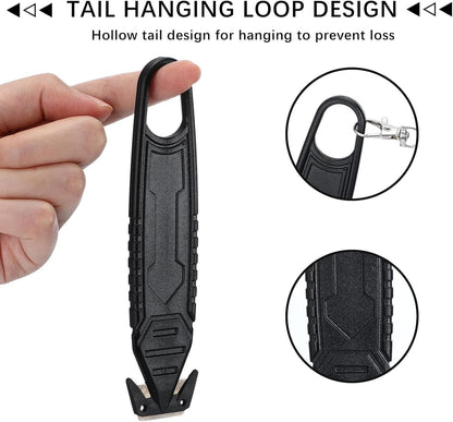 Therwen 30 Pcs Safety Box Cutter Knife of Stainless Steel Concealed Blade Package Opener with Tape Splitter for Carton Cardboard Wrap Letter Work Bag Straps Film Utility Tool, Black