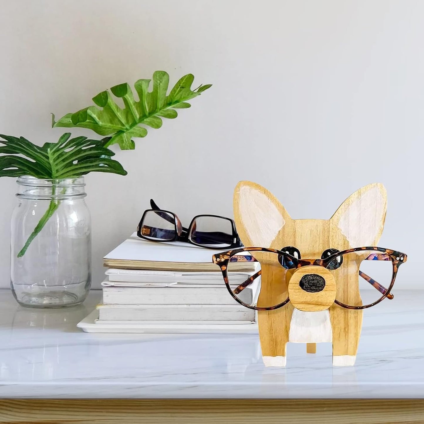 Creative Animal Glasses Stand, Wooden Corgi Eyeglass Holder, Spectacle Display Rack, Sunglasses Display Rack for Home Office Desk Decor Accessories